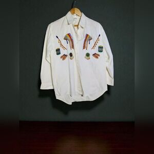 White Embroidered Casual Button Down Shirt